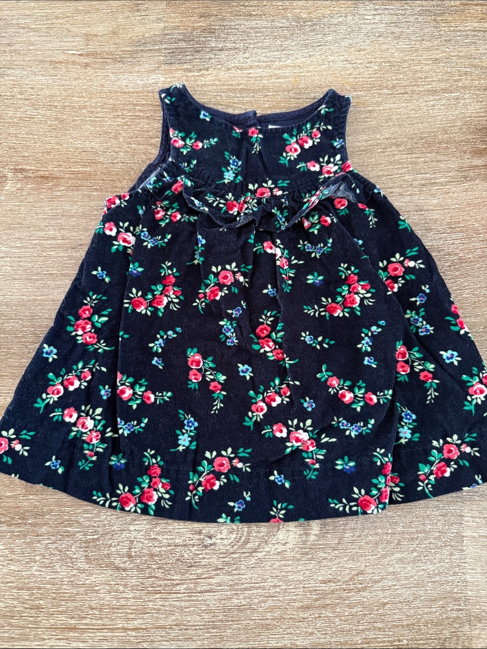 GAP Navy Floral Corduroy Dress with Red/Pink and Green Flowers